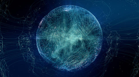 Transparent planet / earth with connections / lines / waves / network